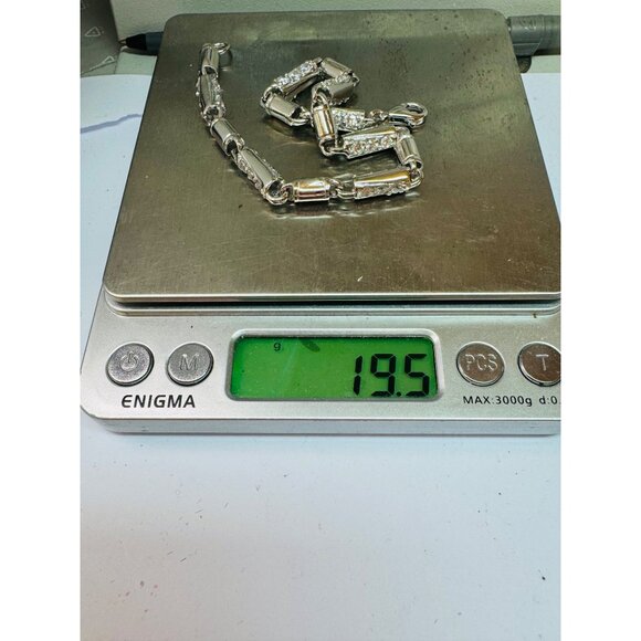 Vintage Estate 925 Sterling Silver CZ Barrel Link Bracelet Unisex 8.5” 19.5g - Picture 9 of 9